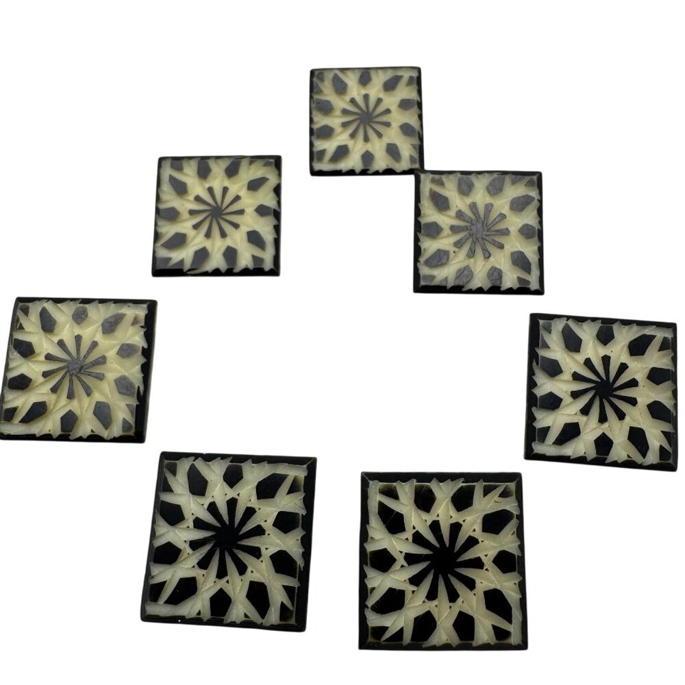 Set Of 7 Vtg Square Black Beige Plastic Buttons 7/8 " Geometric Sewing Crafts